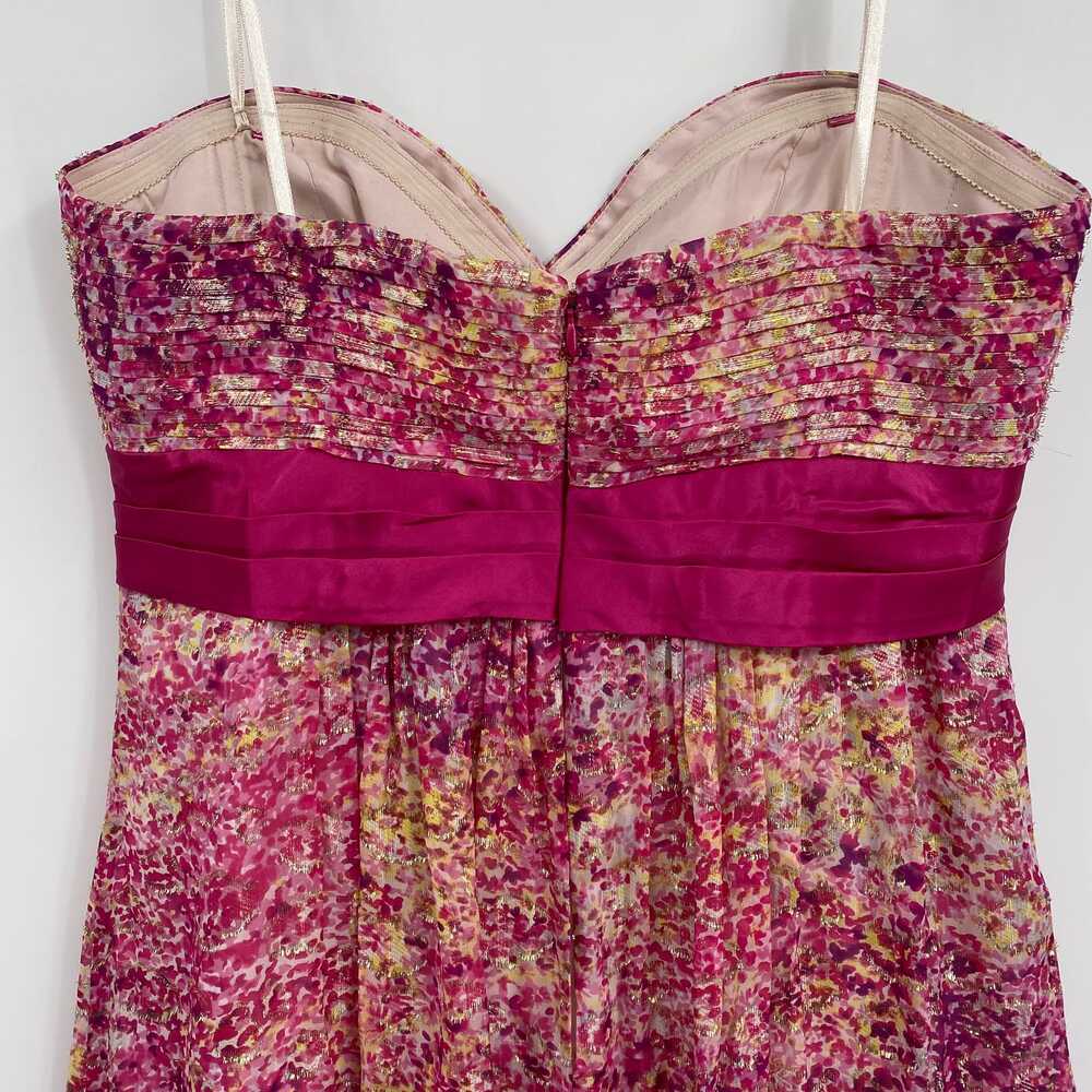 BCBGMaxAzria Pink Yellow Metallic Watercolor Maxi Dress | Size 10 - Picture 8 of 11